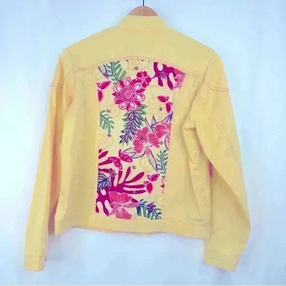 c. a. sport Women Back Printed & Beaded Casual Yellow Cotton Summer Jacket Sz M - Picture 2 of 12